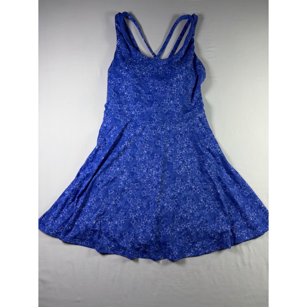 Fabletics Exercise Dress Blue Floral Strappy Back Activewear Athleisure Women M